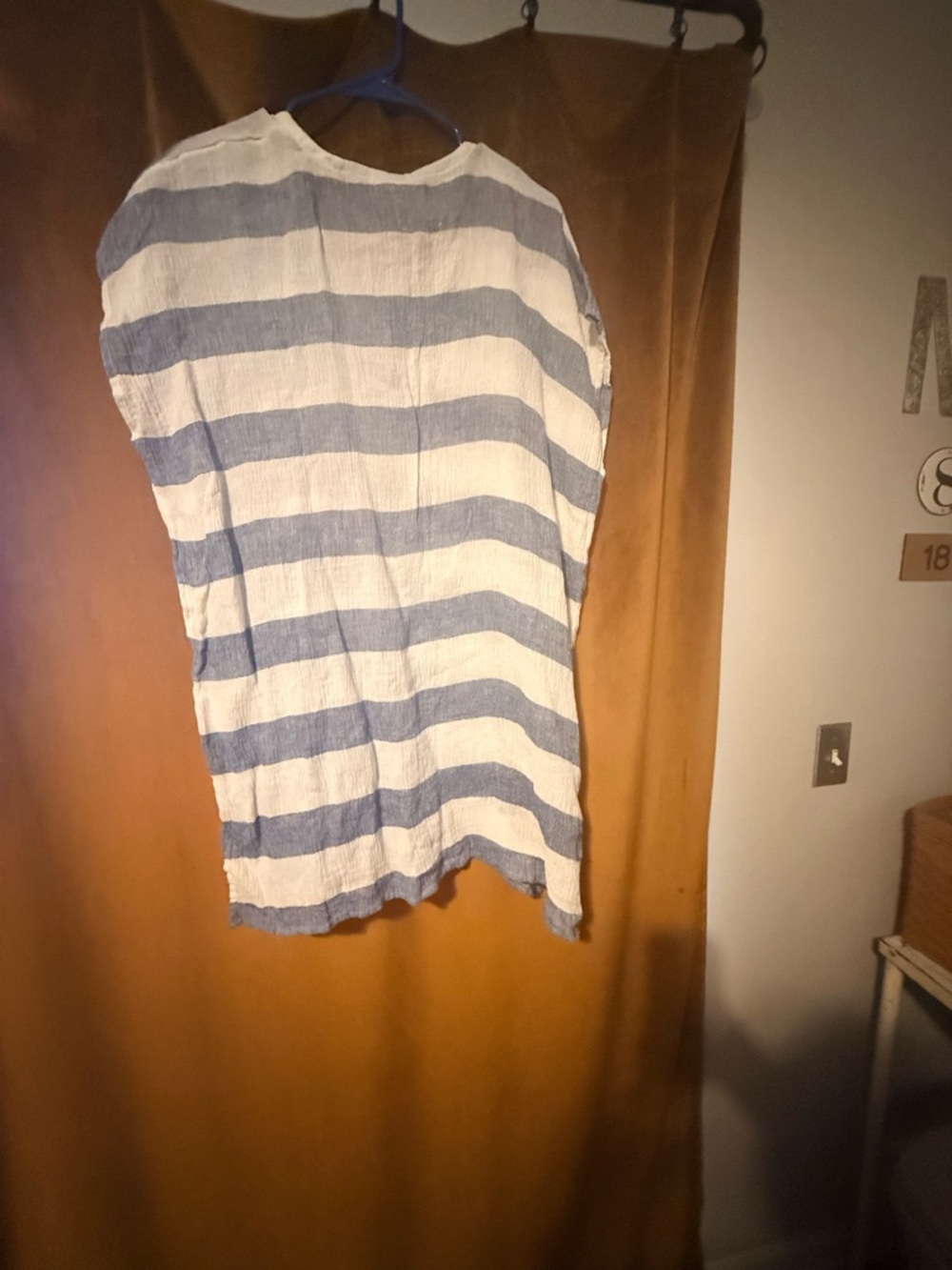 Eileen Fisher Blue and White Striped V-Neck Tunic Dress - Picture 11 of 11